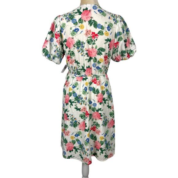 Old Navy Linen Blend Puff Sleeve Wrap Dress Lite Pink Rose Large Beachy Summer - Picture 7 of 13